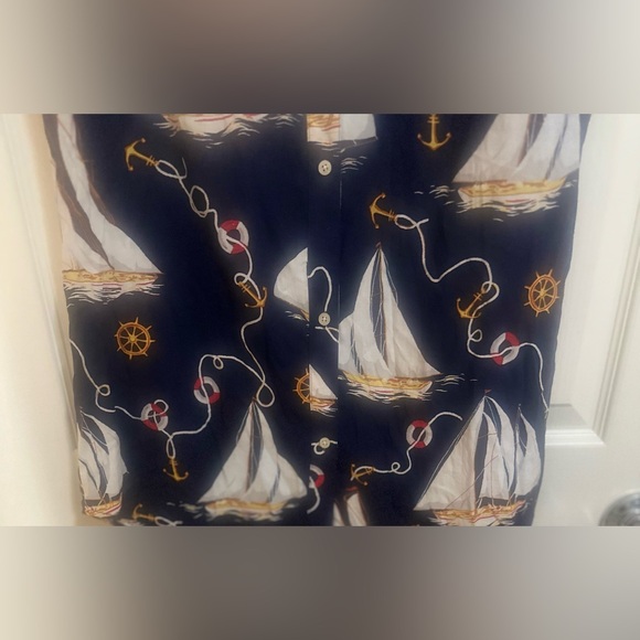 Women’s LAUREN RALPH LAUREN Nautical Sailboat Anchor Button Front Shirt Dress S. - Picture 4 of 6